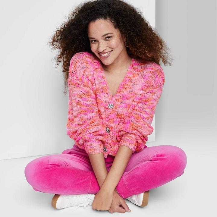 Women's Button-front Cropped Cardigan - Wild Fable Pink