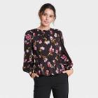 Women's Floral Print Balloon Long Sleeve Smocked Top - Who What Wear Pink