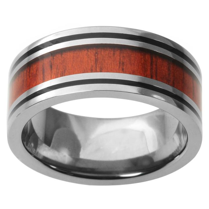 Men's Territory Wood Inlay Band In Titanium - Brown,