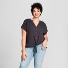 Women's Plus Size Short Sleeve Tie Front Shirt - Universal Thread Gray X