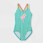 Girls' Flip Sequin Flamingo Striped One Piece Swimsuit - Cat & Jack Green
