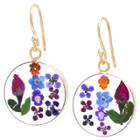 Target Women's Gold Over Sterling Silver Pressed Flowers Circle Drop Earrings,