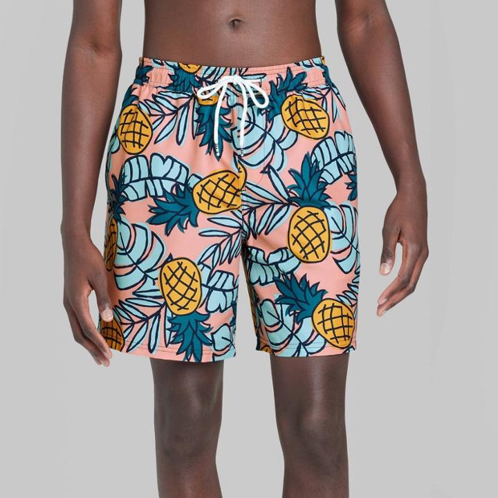 Men's 7 Elastic Waist Fruit Punch Swim Shorts - Original Use Coral Pink
