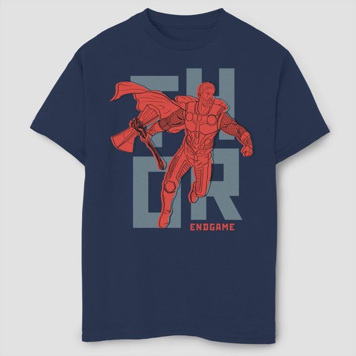 Boys' Marvel Text Pop Thor Short Sleeve T-shirt - Navy