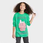 Girls' Oversized 'holiday Snoopy' Long Sleeve Graphic T-shirt - Art Class Green