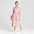 Women's Striped Button-up Back Slit Midi Dress - Mossimo Rust Orange
