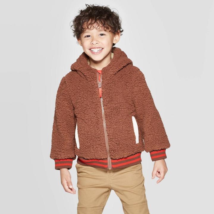 Toddler Boys' Bear Sherpa Faux Fur Jacket - Cat & Jack Brown