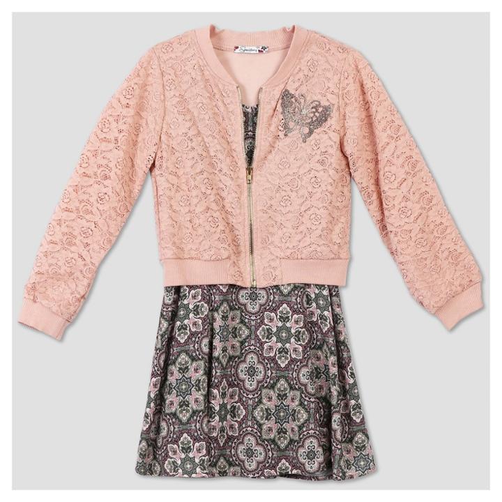 Lots Of Love By Speechless Girls' Bomber Dress - Blush Peach