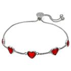 Distributed By Target Women's Adjustable Bracelet With Red Swarovski Crystal Heart Stations In Silver Plate - Red/gray