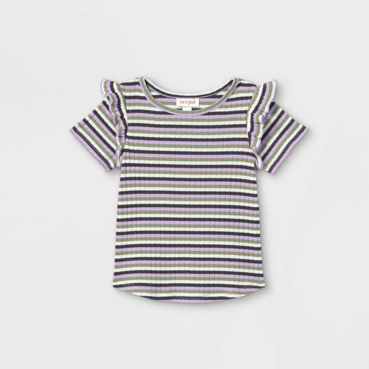 Toddler Girls' Striped Rib Short Sleeve T-shirt - Cat & Jack Light Green