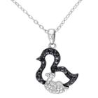 Target .01 Ct. T.w. Black Diamond And .01 Ct. T.w. White Diamond Double Duckling Necklace In Sterling Silver, Black And White