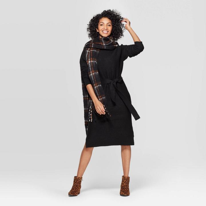 Women's Long Sleeve Mock Turtleneck Neck Sweater Dress - A New Day Black M, Women's,