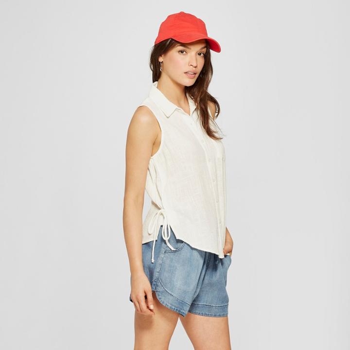 Women's Side Tie Button Front Tank - Universal Thread Ivory