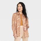 Women's Long Sleeve Oversized Satin Button-down Shirt - A New Day Brown Zebra