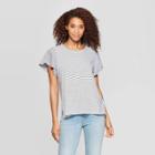 Women's Striped Flutter Short Sleeve Crewneck T-shirt - Universal Thread White/navy