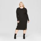 Women's Plus Size Long Sleeve Ribbed Midi Sweater Dress - Prologue Black