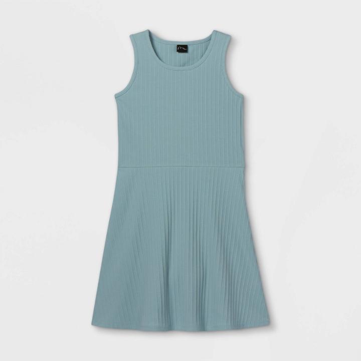 Girls' Tank Scoop Neck Rib-knit Skater Dress - Art Class Blue