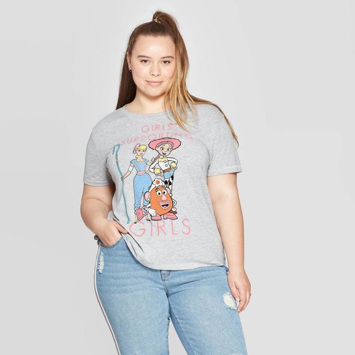 Women's Disney Toy Story Plus Size Short Sleeve Girls Supporting Girls Graphic T-shirt (juniors') - Light Heather Gray