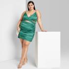 Women's Plus Size Sleeveless Ruched Satin Bodycon Dress - Wild Fable Dark Teal Green