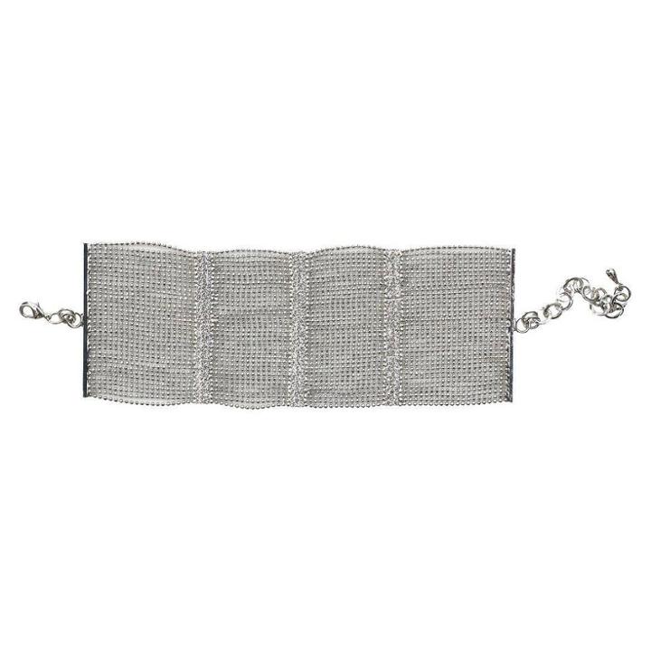 Zirconmania Multi-pave Fine Crystal Bars With Multi-link Strands Wide Bracelet And Lobster Clasp - Rhodium, Women's, Red