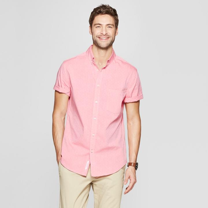 Men's Printed Slim Fit Short Sleeve Button-down Shirt - Goodfellow & Co Dusty Rose