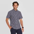 Men's Floral Print Slim Fit Short Sleeve Poplin Button-down Shirt - Goodfellow & Co Cornelian Blue