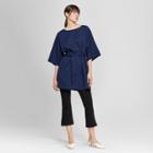 Women's Elbow Sleeve Boat Neck Tie Waist Dress - Prologue Navy