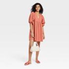 Women's Puff Short Sleeve Dress - A New Day Orange