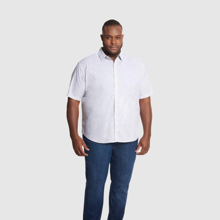 Van Heusen Men's Big & Tall Printed Classic Fit Short Sleeve Button-down Shirt - Gray