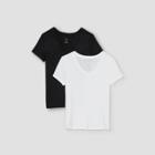 Women's Short Sleeve Scoop Neck Slim Fit 2pk Bundle T-shirt - A New Day Black/white