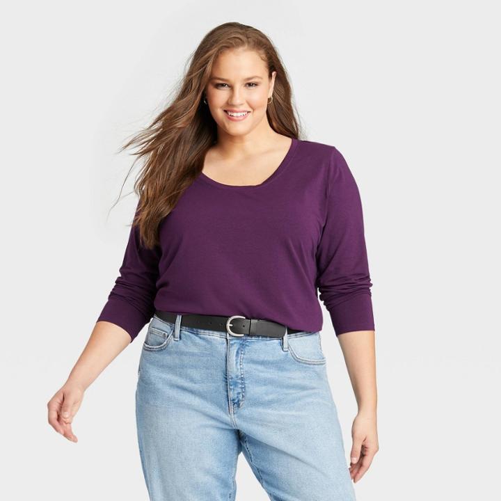 Women's Plus Size Long Sleeve Relaxed Fit T-shirt - Ava & Viv Purple