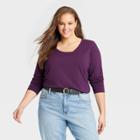 Women's Plus Size Long Sleeve Relaxed Fit T-shirt - Ava & Viv Purple