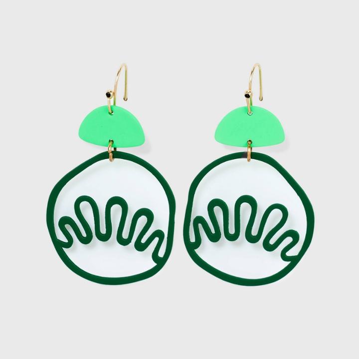 Wavy Circle Cubic Zirconia Drop Earrings - Universal Thread Green