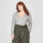 Women's Plus Size Long Sleeve V-neck Pullover Sweater - Prologue Gray X