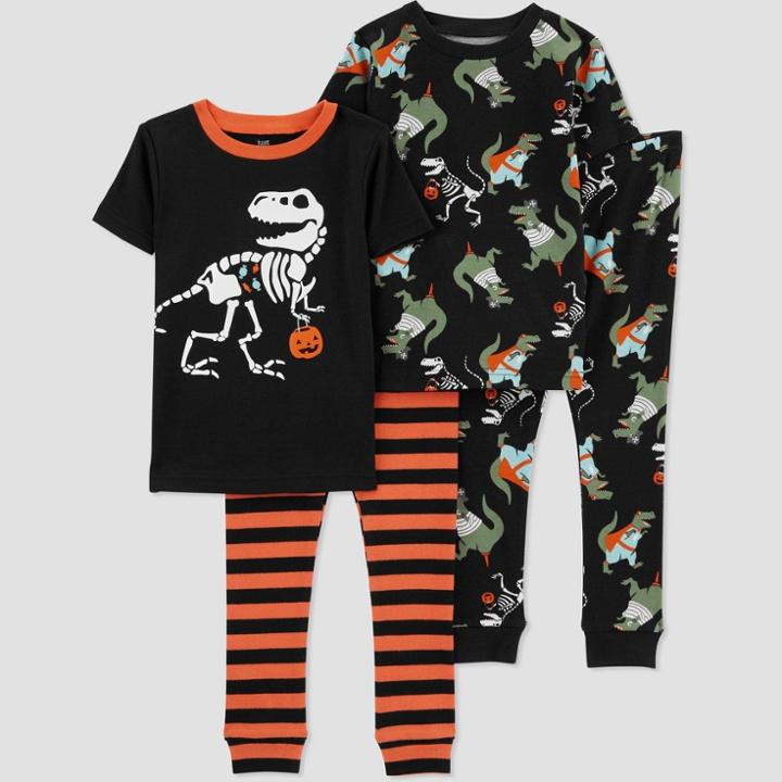 Carter's Just One You Toddler Boys' 4pc Halloween Dinos Pajama Set - Orange/black
