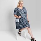 Women's Plus Size Short Sleeve Button-front Woven Shirtdress - Wild Fable Navy Plaid