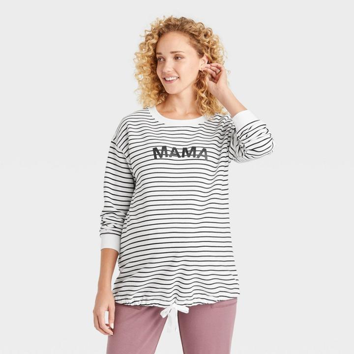 Tie Waist Maternity Sweatshirt - Isabel Maternity By Ingrid & Isabel White/black