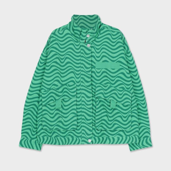 Zip Front Utility Jacket - Wild Fable Green Wave Print
