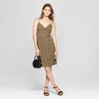 Women's Button Front Strappy Dress - Xhilaration Olive (green)