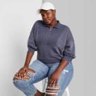 Women's Plus Size Quarter Zip Quilted Sleeve Pullover - Wild Fable Blue