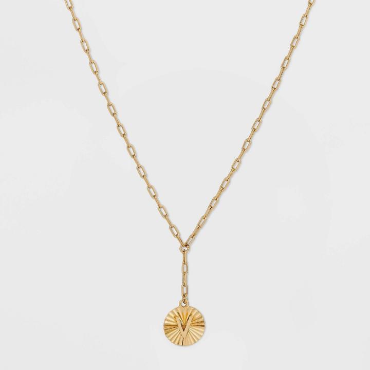 14k Gold Plated Initial 'v' Pendant Chain Necklace - A New Day Gold