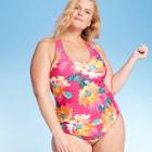 Women's Plus Size Strappy Back One Piece Swimsuit - Kona Sol Pink Floral 14w, Women's,