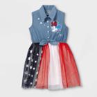 Toddler Girls' Minnie Mouse Chambray Americana Sleeveless Dress - Blue