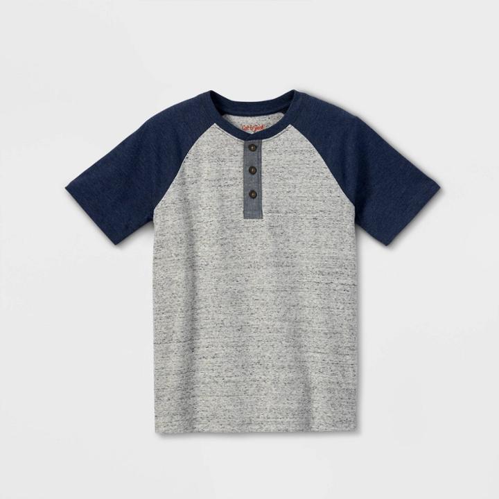 Boys' Baseball Henley Short Sleeve T-shirt - Cat & Jack Heather Gray/navy