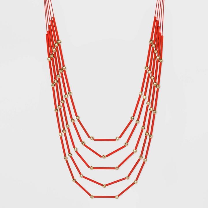 Five Row Bugle Bead Necklace - A New Day Red, Gold