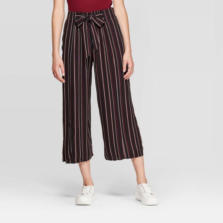 Women's Striped Mid-rise Tie Waist Palazzo Pants - Xhilaration Black/burgundy Xs, Women's, Purple