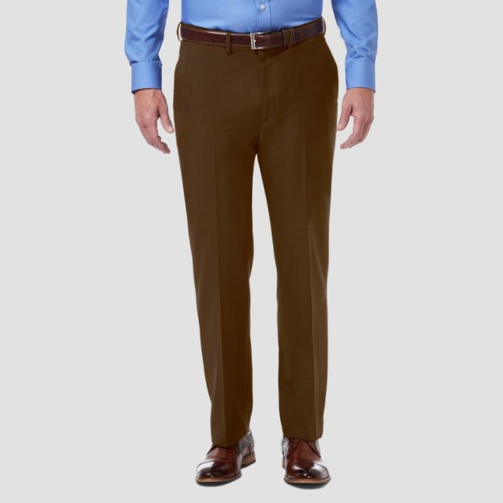 Haggar Men's Premium Comfort 4-way Stretch Classic Pleated Dress Pants - Mocha