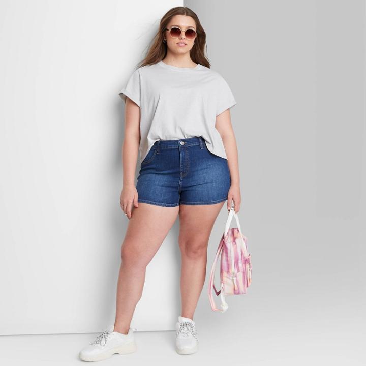 Women's Plus Size High-rise Jean Shorts - Wild Fable Dark Wash