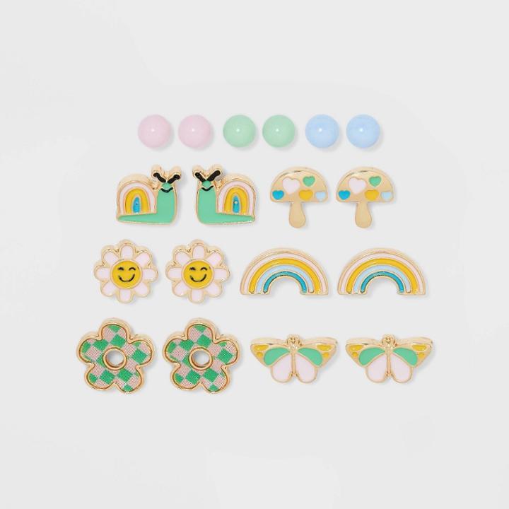 Girls' 9pk Butterfly Snail And Flower Stud Earring Set - Cat & Jack , Gold