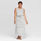 Women's Plus Size Striped Sleeveless Scoop Neck Knit Maxi Dress - Ava & Viv Black/white